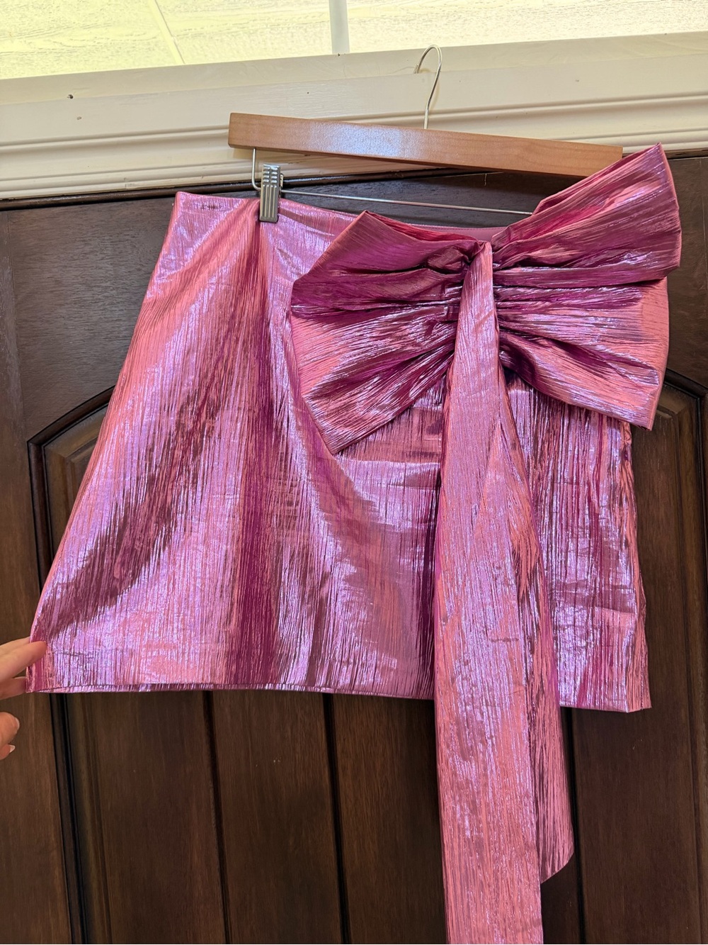 Shimmery Pink Mini Skirt with Statement Bow
